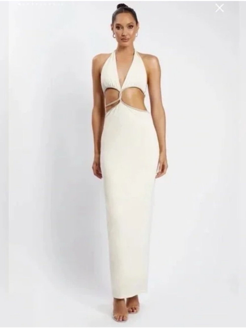 Cutout Halter Maxi Dress - Cream